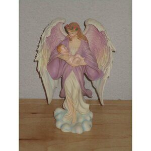 Vintage Resin Winged Angel Cradling a Baby 7.5" Tall  Blue Base Brand New Box